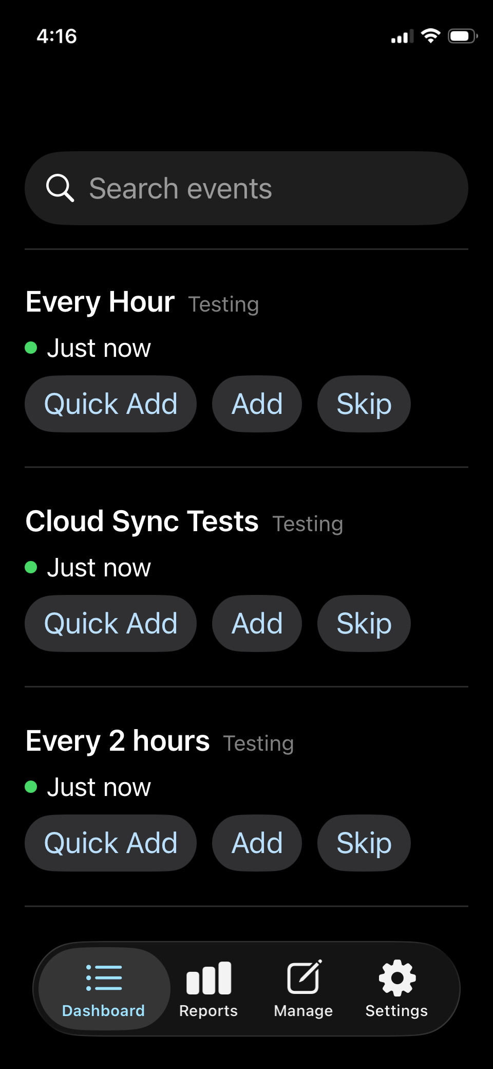 Elapsd iOS dashboard