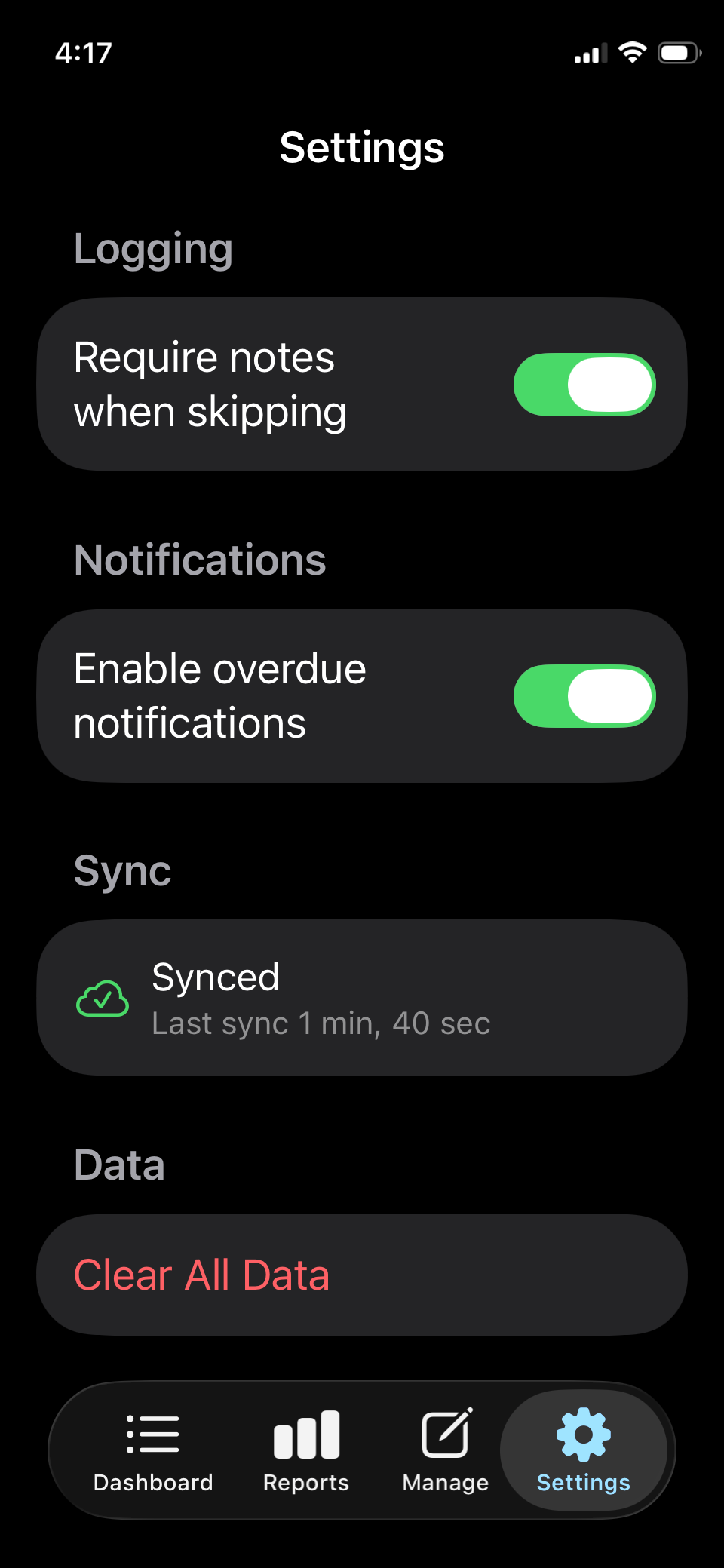 Elapsd iOS settings
